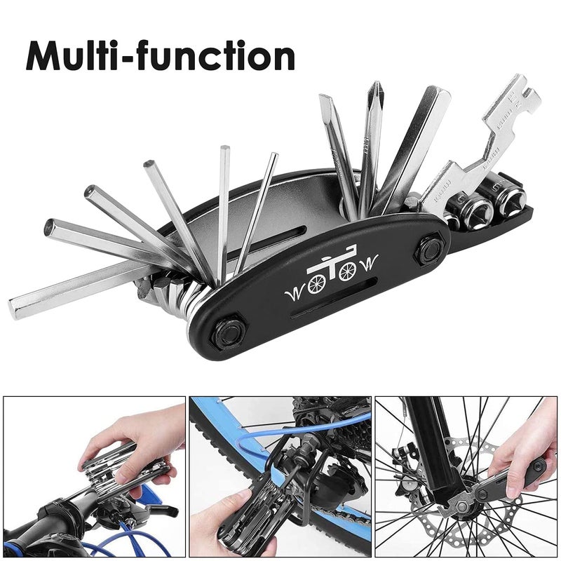 WOTOW Bike Repair Tool Kit, 16 in 1 Bicycle Multitool with Tire Levers Hex Spoke Wrench, Multi Function Accessories Set for Road Mountain Bikes - Image 3